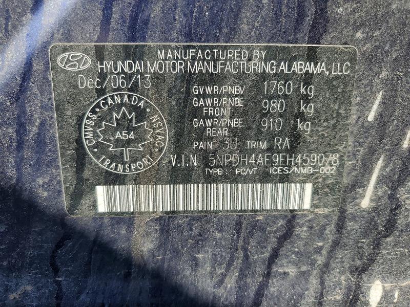 2014 Hyundai Elantra მანქანა იყიდება აუქციონზე, vin: 5NPDH4AE9EH459078, აუქციონის ნომერი: 41960996