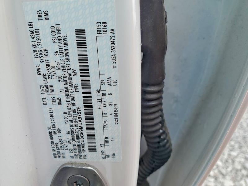 Aukcja sprzedaży 2021 Ford Escape, vin: 1FMCU0G69MUA97575, numer aukcji: 45564716