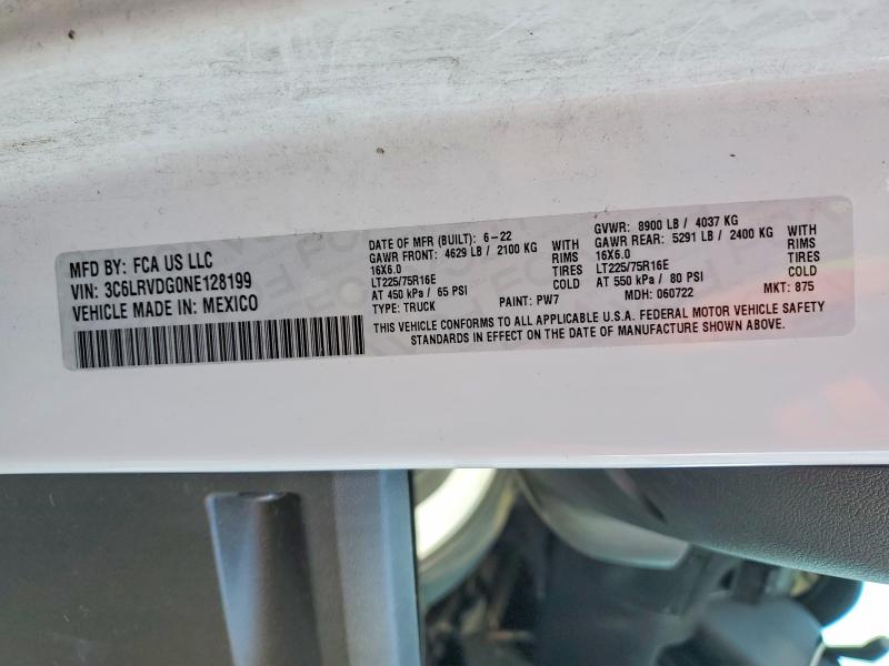 77739845 :رقم المزاد ، 3C6LRVDG0NE128199 vin ، 2022 Ram Promaster 2500 مزاد بيع