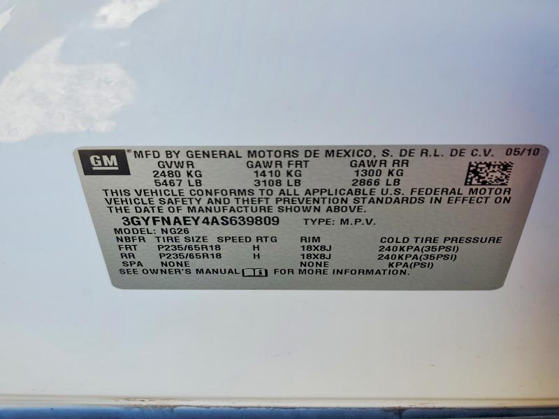 45474366 :رقم المزاد ، 3GYFNAEY4AS639809 vin ، 2010 Cadillac Srx مزاد بيع