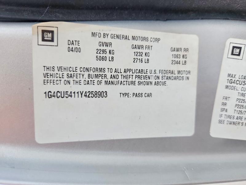 Aukcja sprzedaży 2000 Buick Park Avenue, vin: 1G4CU5411Y4258903, numer aukcji: 48470406