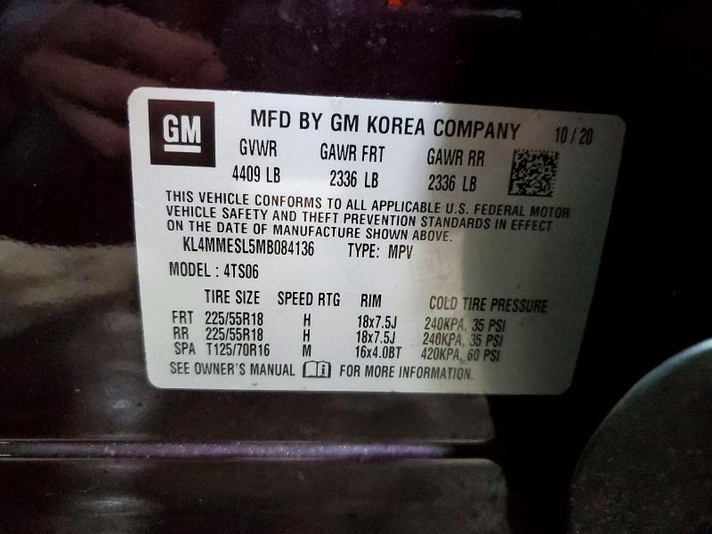 79253565 :رقم المزاد ، KL4MMESL5MB084136 vin ، 2021 Buick Encore Gx مزاد بيع