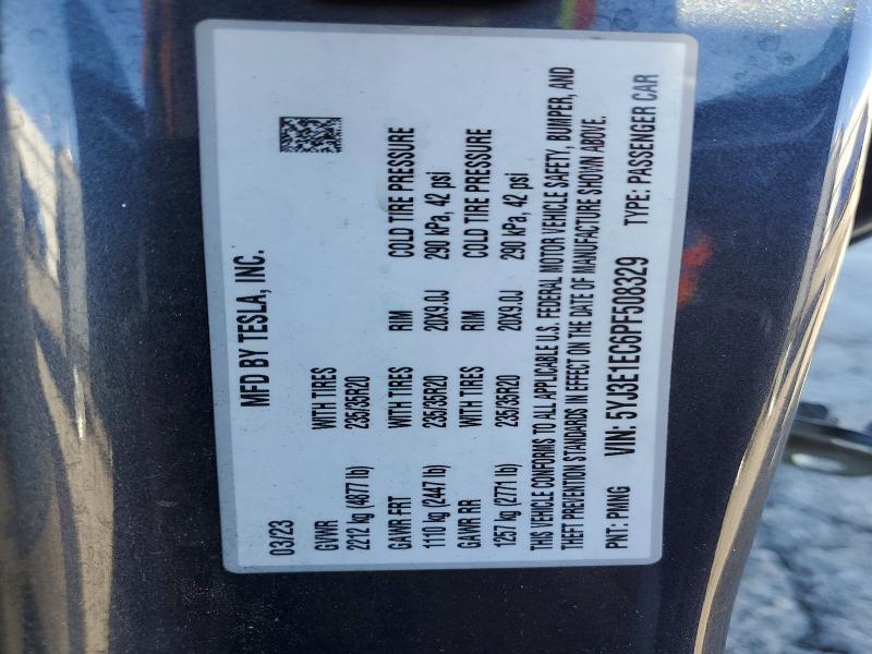 2023 Tesla Model 3 მანქანა იყიდება აუქციონზე, vin: 5YJ3E1EC6PF508329, აუქციონის ნომერი: 46197006