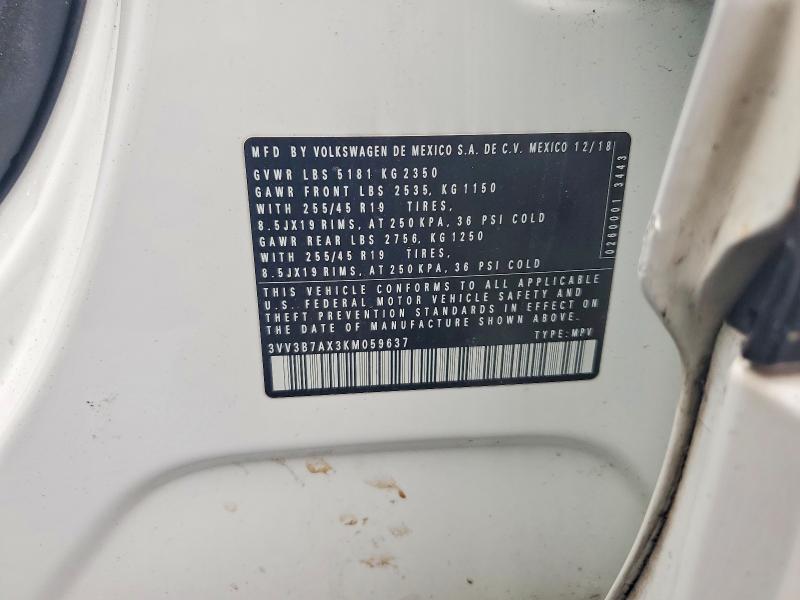 Aukcja sprzedaży 2019 Volkswagen Tiguan, vin: 3VV3B7AX3KM059637, numer aukcji: 46576376
