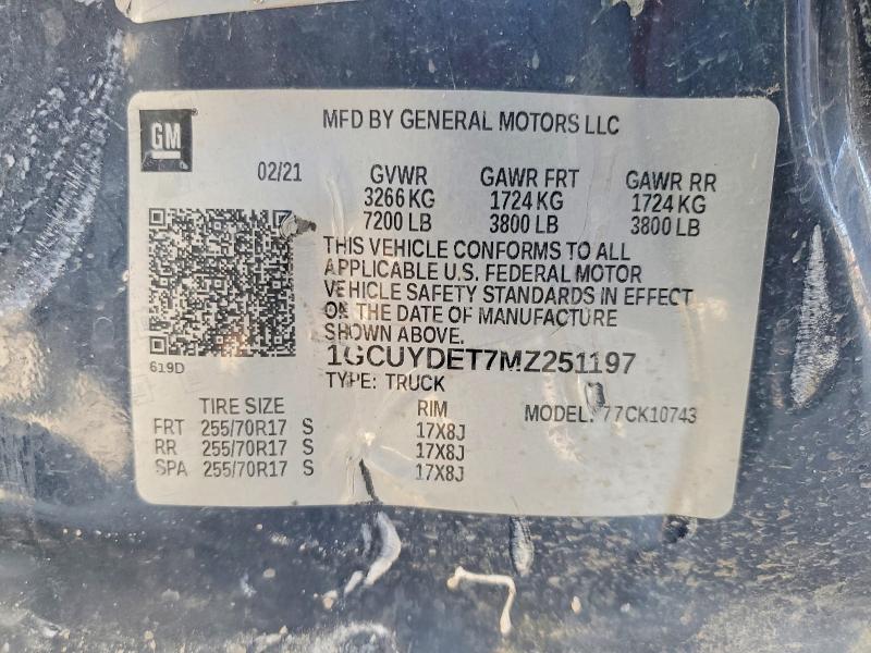 Aukcja sprzedaży 2021 Chevrolet Silverado, vin: 1GCUYDET7MZ251197, numer aukcji: 47186976