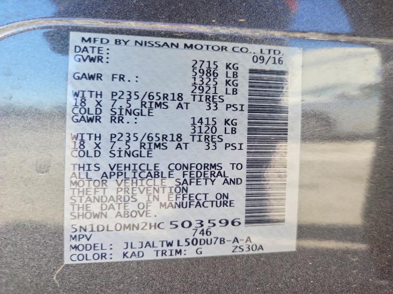 79999445 :رقم المزاد ، 5N1DL0MN2HC503596 vin ، 2017 Infiniti Qx60 مزاد بيع