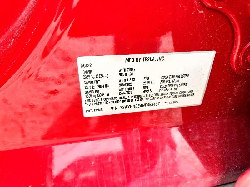 79993725 :رقم المزاد ، 7SAYGDEE4NF458467 vin ، 2022 Tesla Model Y مزاد بيع