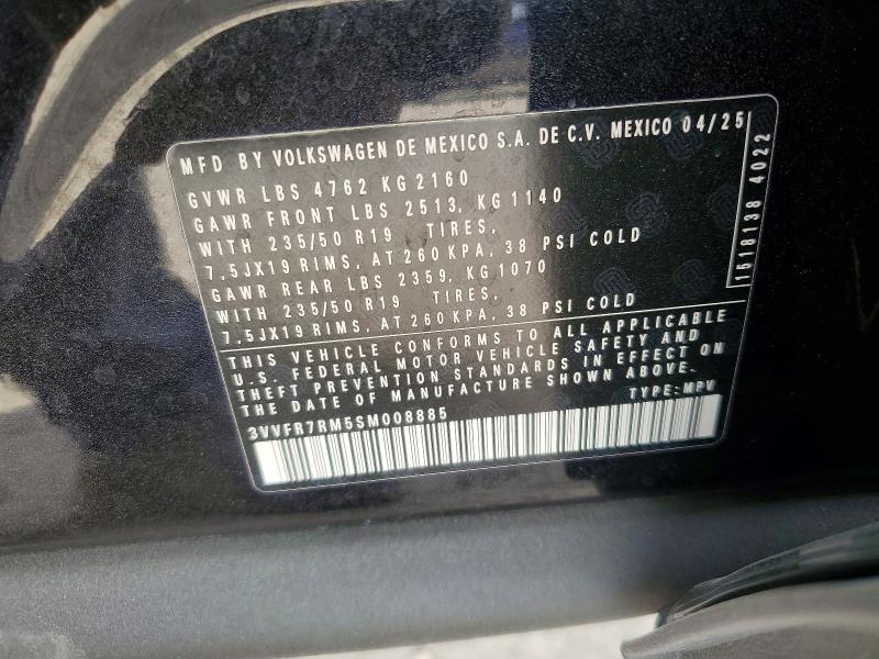 2025 Volkswagen Tiguan მანქანა იყიდება აუქციონზე, vin: 3VVFR7RM5SM008885, აუქციონის ნომერი: 47505056