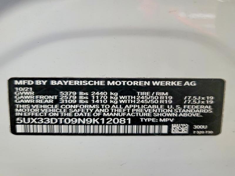 2022 Bmw X4 მანქანა იყიდება აუქციონზე, vin: 5UX33DT09N9K12081, აუქციონის ნომერი: 47760106