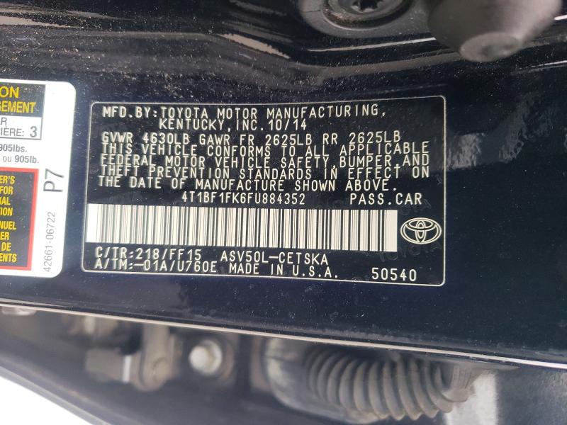 Продажа на аукционе авто 2015 Toyota Camry, vin: 4T1BF1FK6FU884352, номер лота: 45567436