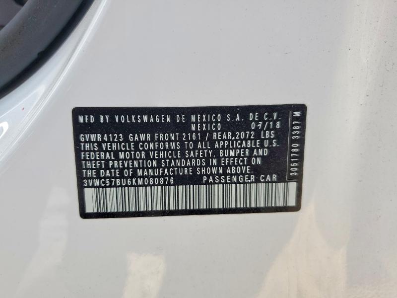 47119206 :رقم المزاد ، 3VWC57BU6KM080876 vin ، 2019 Volkswagen Jetta مزاد بيع