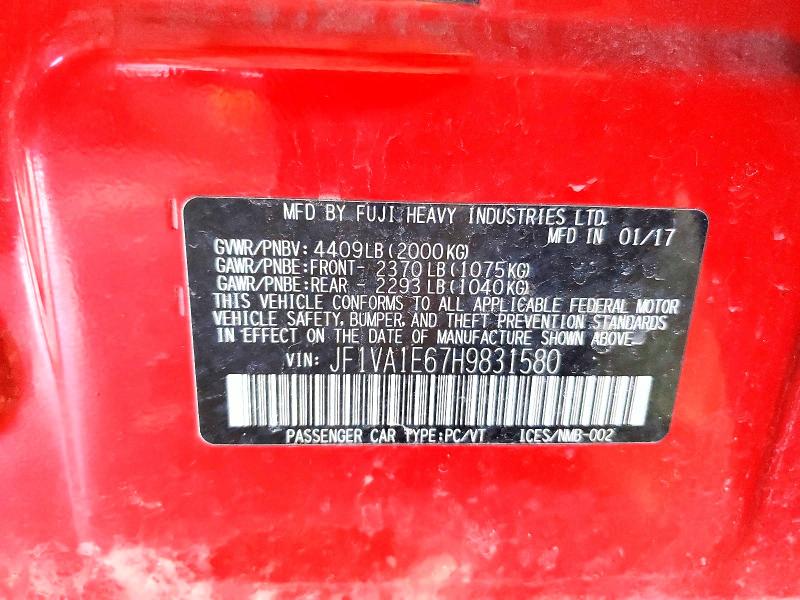 41926286 :رقم المزاد ، JF1VA1E67H9831580 vin ، 2017 Subaru Wrx مزاد بيع