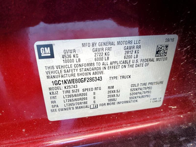 Продаж на аукціоні авто 2016 Chev Silverado 2500 Hd Cr, vin: 1GC1KWE80GF286343, номер лоту: 45947726