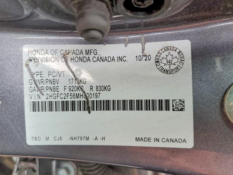 Продажа на аукционе авто 2021 Honda Civic, vin: 2HGFC2F56MH000197, номер лота: 77741155