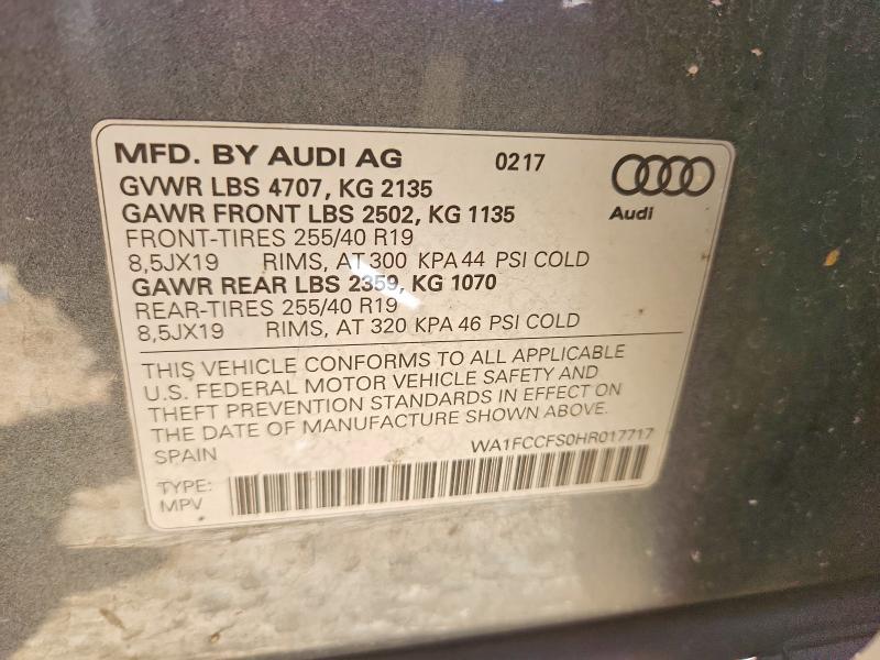 45824676 :رقم المزاد ، WA1FCCFS0HR017717 vin ، 2017 Audi Q3 مزاد بيع