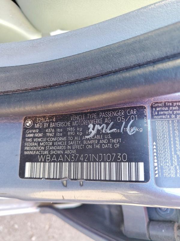 2001 Bmw 325 მანქანა იყიდება აუქციონზე, vin: WBAAN37421NJ10730, აუქციონის ნომერი: 46134816