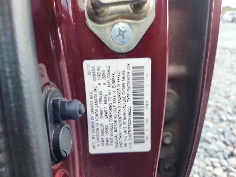 2012 Honda Civic მანქანა იყიდება აუქციონზე, vin: 2HGFB2F5XCH596223, აუქციონის ნომერი: 77573475