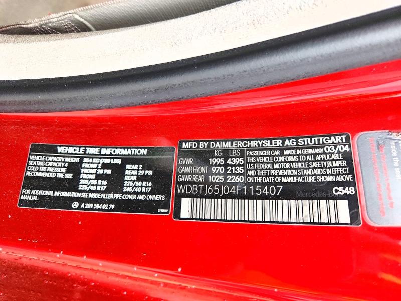 Продажа на аукционе авто 2004 Mercedes-benz Clk, vin: WDBTJ65J04F115407, номер лота: 45987446
