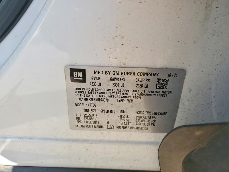 45806886 :رقم المزاد ، KL4MMFSL8NB074370 vin ، 2022 Buick Encore Gx مزاد بيع