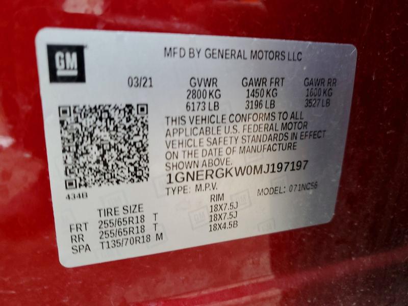 Aukcja sprzedaży 2021 Chevrolet Traverse, vin: 1GNERGKW0MJ197197, numer aukcji: 79390295