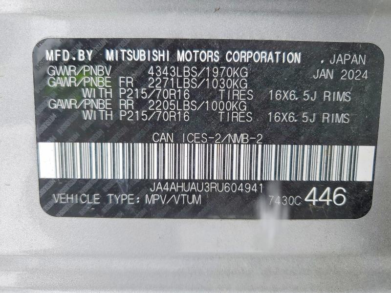Продажа на аукционе авто 2024 Mitsubishi Rvr, vin: JA4AHUAU3RU604941, номер лота: 47121586