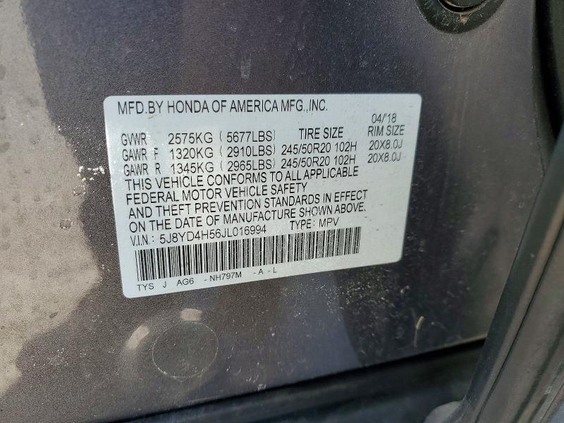 45497356 :رقم المزاد ، 5J8YD4H56JL016994 vin ، 2018 Acura Mdx مزاد بيع
