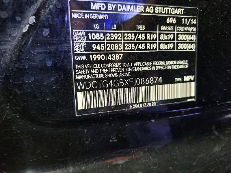 Aukcja sprzedaży 2015 Mercedes-benz Gla, vin: WDCTG4GBXFJ086874, numer aukcji: 46970246