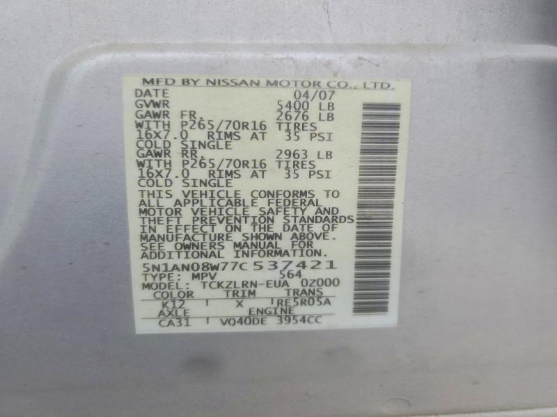 45642516 :رقم المزاد ، 5N1AN08W77C537421 vin ، 2007 Nissan Xterra مزاد بيع