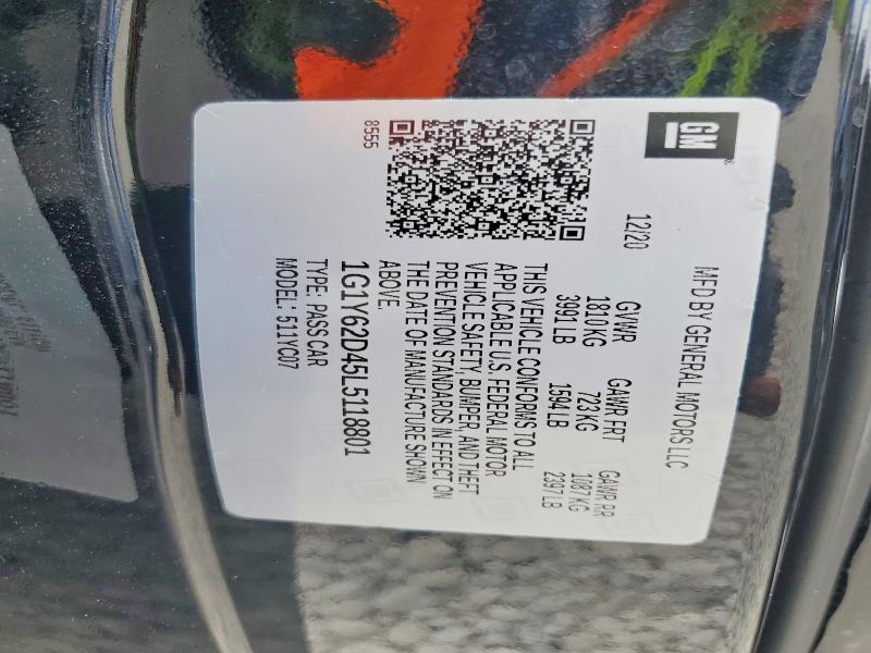 Продаж на аукціоні авто 2020 Chevrolet Corvette, vin: 1G1Y62D45L5118801, номер лоту: 45952096