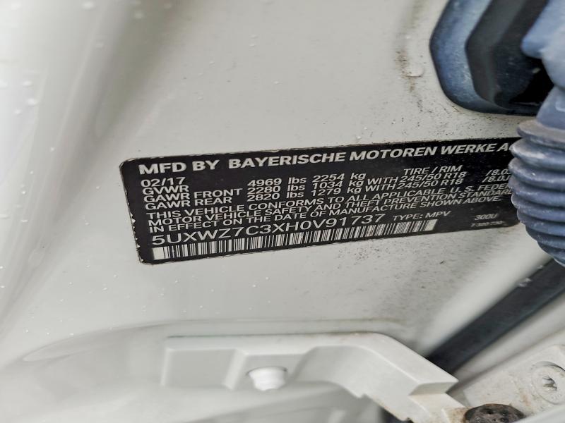 47166906 :رقم المزاد ، 5UXWZ7C3XH0V91737 vin ، 2017 Bmw X3 مزاد بيع