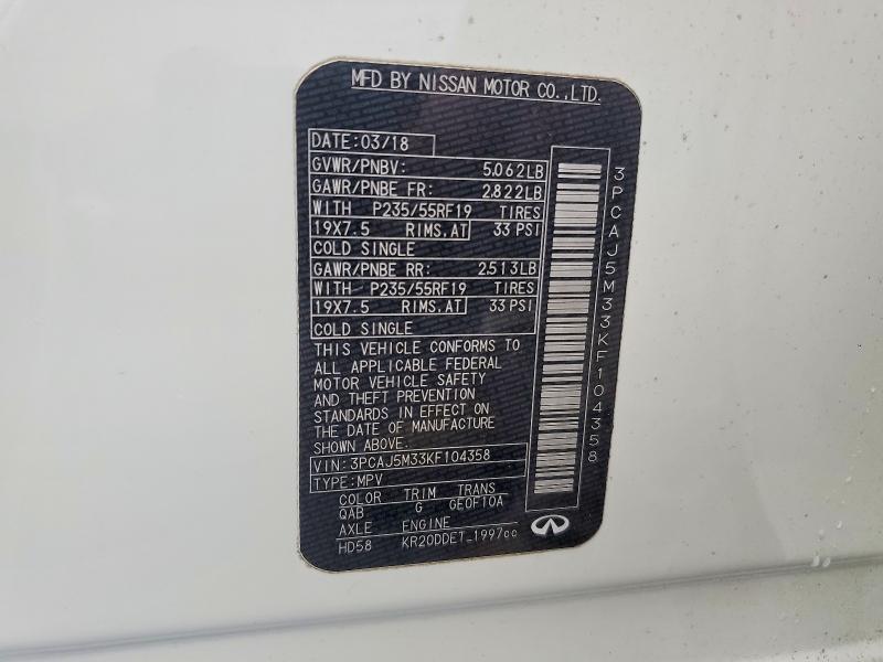 Aukcja sprzedaży 2019 Infiniti Qx50, vin: 3PCAJ5M33KF104358, numer aukcji: 79813635
