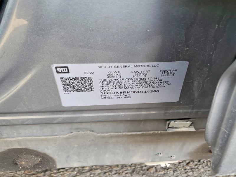 Продажа на аукционе авто 2022 Cadillac Ct4, vin: 1G6DK5RK3N0114386, номер лота: 45548346
