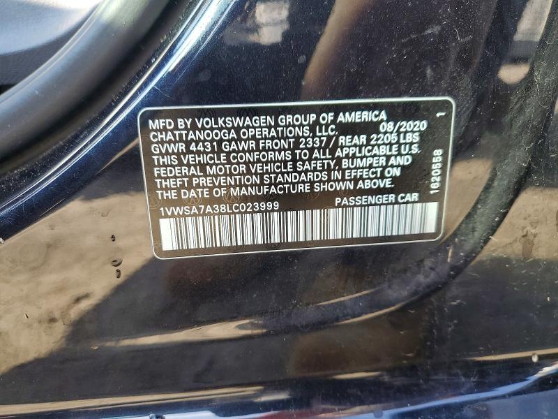 Aukcja sprzedaży 2020 Volkswagen Passat, vin: 1VWSA7A38LC023999, numer aukcji: 47554286