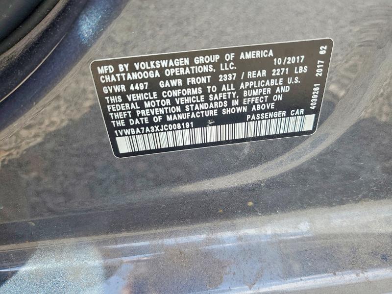Aukcja sprzedaży 2018 Volkswagen Passat, vin: 1VWBA7A3XJC008191, numer aukcji: 47041986