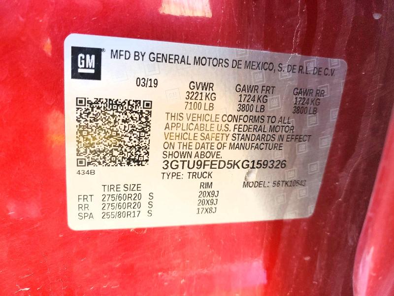 79765045 :رقم المزاد ، 3GTU9FED5KG159326 vin ، 2019 Gmc Sierra مزاد بيع