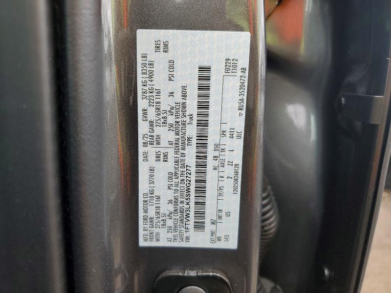 2025 Ford F150 მანქანა იყიდება აუქციონზე, vin: 1FTVW3LK5SWG27277, აუქციონის ნომერი: 46459126
