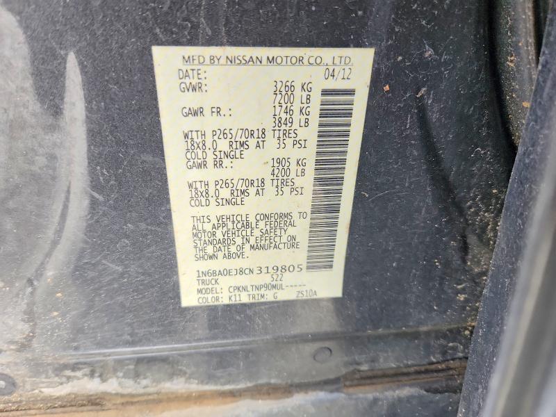 Продаж на аукціоні авто 2012 Nissan Titan, vin: 1N6BA0EJ8CN319805, номер лоту: 46158546