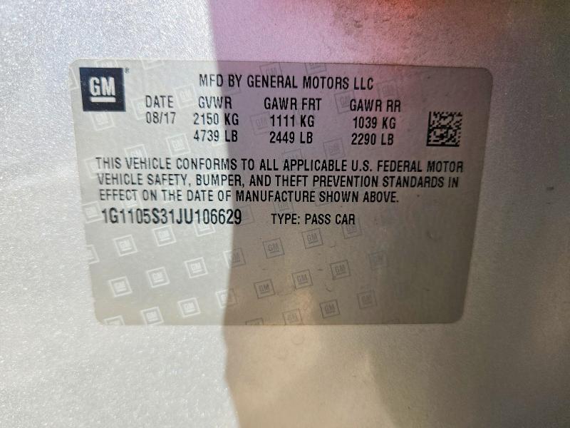 Продажа на аукционе авто 2018 Chevrolet Impala, vin: 1G1105S31JU106629, номер лота: 77459845