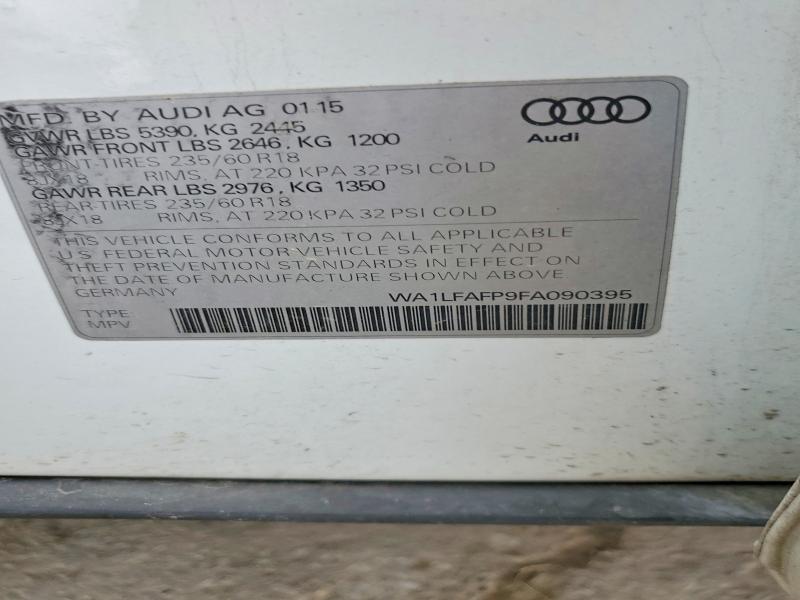 2015 Audi Q5 მანქანა იყიდება აუქციონზე, vin: WA1LFAFP9FA090395, აუქციონის ნომერი: 79063485