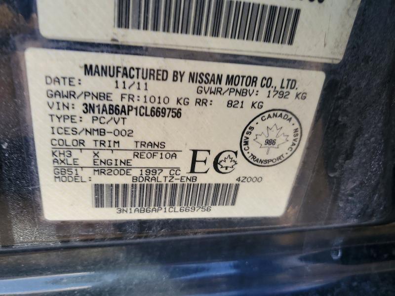 Aukcja sprzedaży 2012 Nissan Sentra, vin: 3N1AB6AP1CL669756, numer aukcji: 79067195