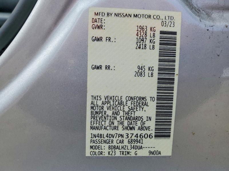 46370526 :رقم المزاد ، 1N4BL4DV7PN374606 vin ، 2023 Nissan Altima مزاد بيع