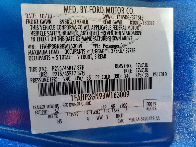 Продаж на аукціоні авто 2011 Ford Focus, vin: 1FAHP3GN9BW163009, номер лоту: 47452906