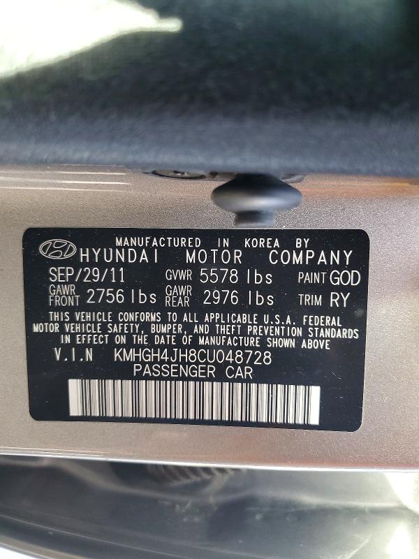 47790996 :رقم المزاد ، KMHGH4JH8CU048728 vin ، 2012 Hyundai Equus مزاد بيع