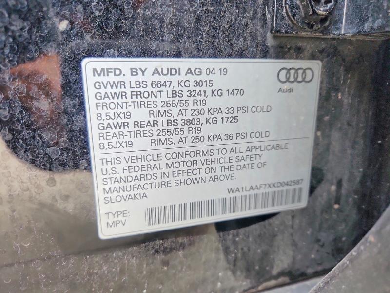 Aukcja sprzedaży 2019 Audi Q7, vin: WA1LAAF7XKD042587, numer aukcji: 48163346