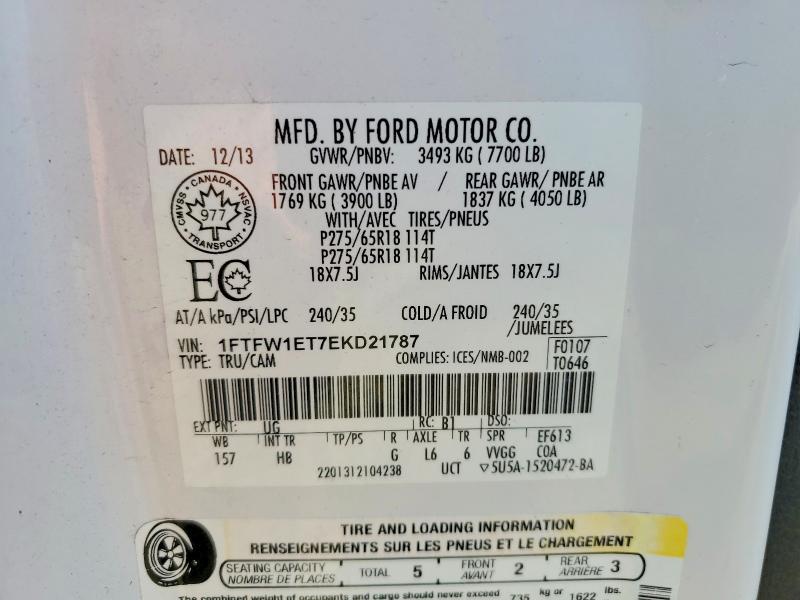 41826936 :رقم المزاد ، 1FTFW1ET7EKD21787 vin ، 2014 Ford F150 مزاد بيع