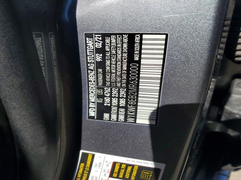 45949256 :رقم المزاد ، W1KWF8EB2MR630000 vin ، 2021 Mercedes-benz C مزاد بيع