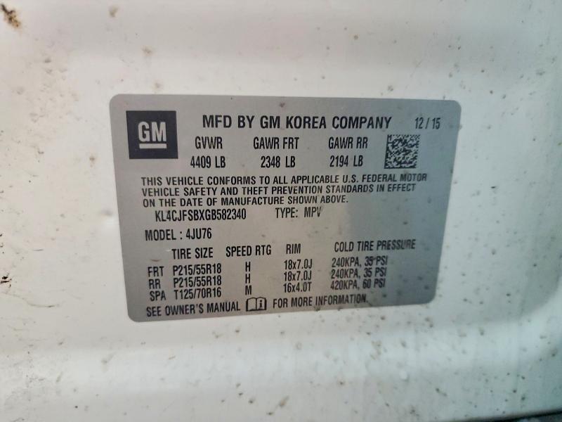 41982176 :رقم المزاد ، KL4CJFSBXGB582340 vin ، 2016 Buick Encore مزاد بيع