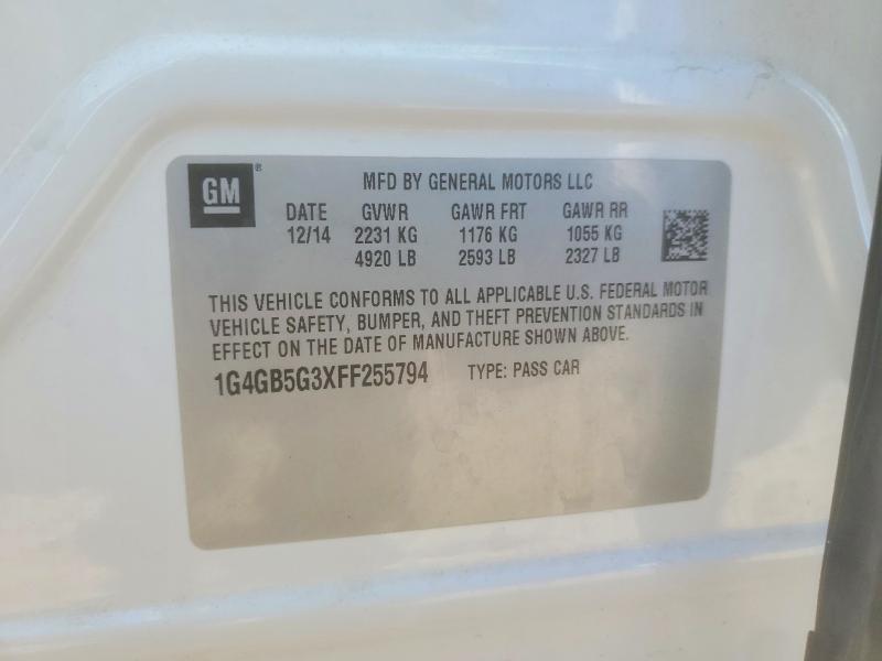 2015 Buick Lacrosse მანქანა იყიდება აუქციონზე, vin: 1G4GB5G3XFF255794, აუქციონის ნომერი: 46762036