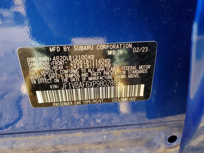 47283296 :رقم المزاد ، JF1VBAF6XP9802889 vin ، 2023 Subaru Wrx مزاد بيع