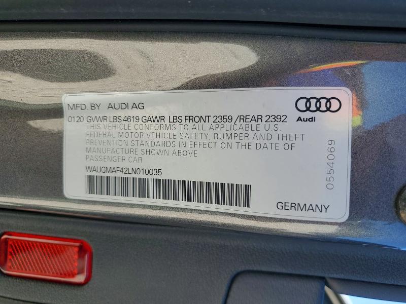 2020 Audi A4 მანქანა იყიდება აუქციონზე, vin: WAUGMAF42LN010035, აუქციონის ნომერი: 41870616